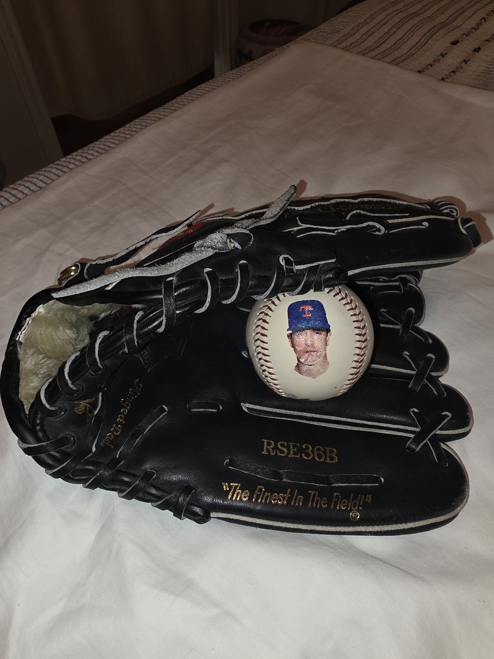 Rawlings Black Leather Baseball Glove & Nolan Ryan Baseball